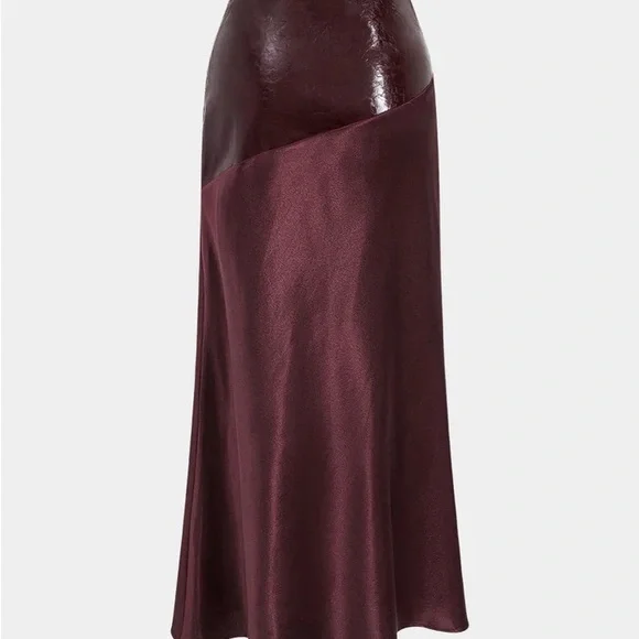 NWT Commence Burgundy Faux Leather Panel Satin Skirt - Small - Picture 2 of 3